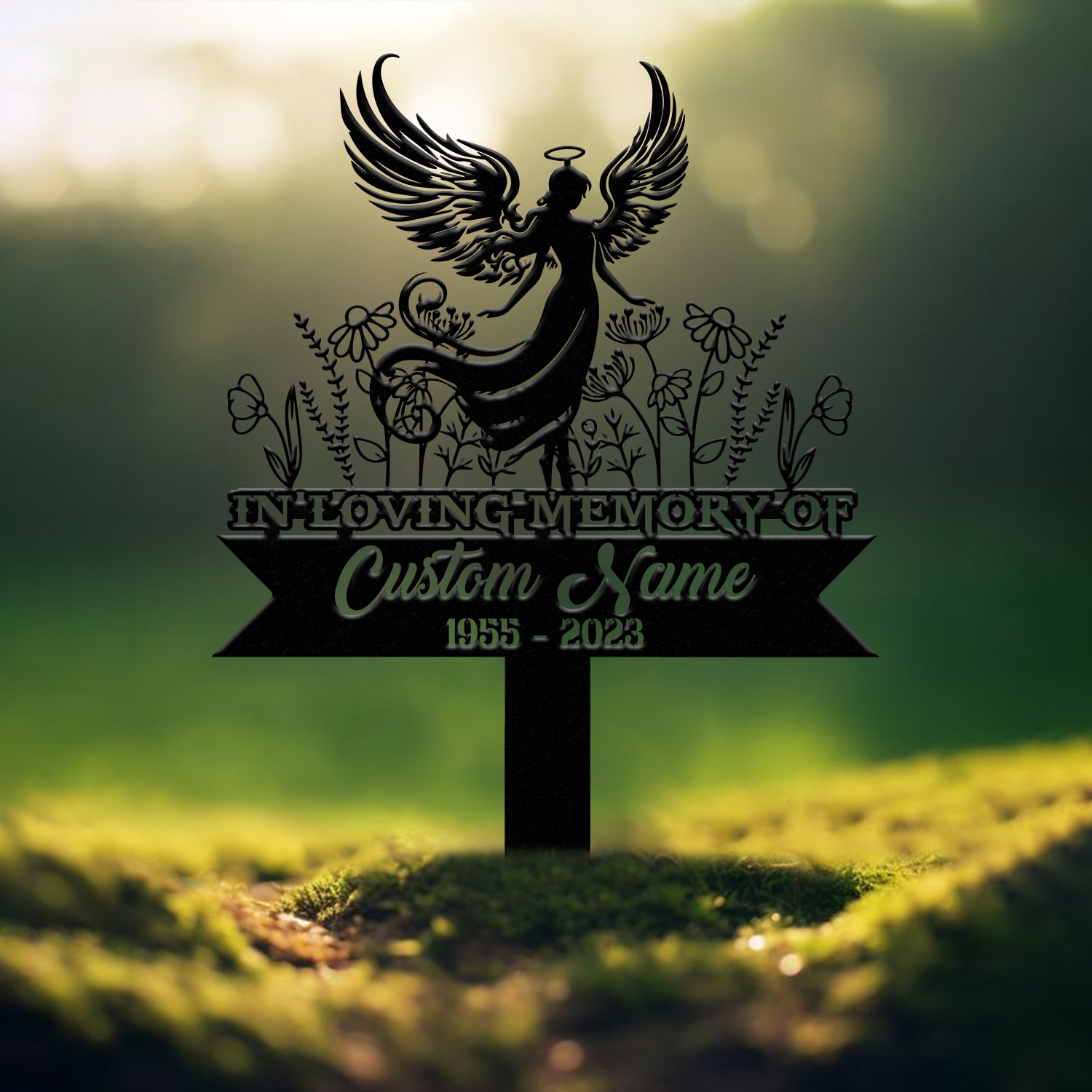 Angel Memorial Plaque with Stake, Custom Angel Memorial Stake, Angel Grave Marker, Angel Metal Grave Stake, In Loving Memory, Cemetery Stake