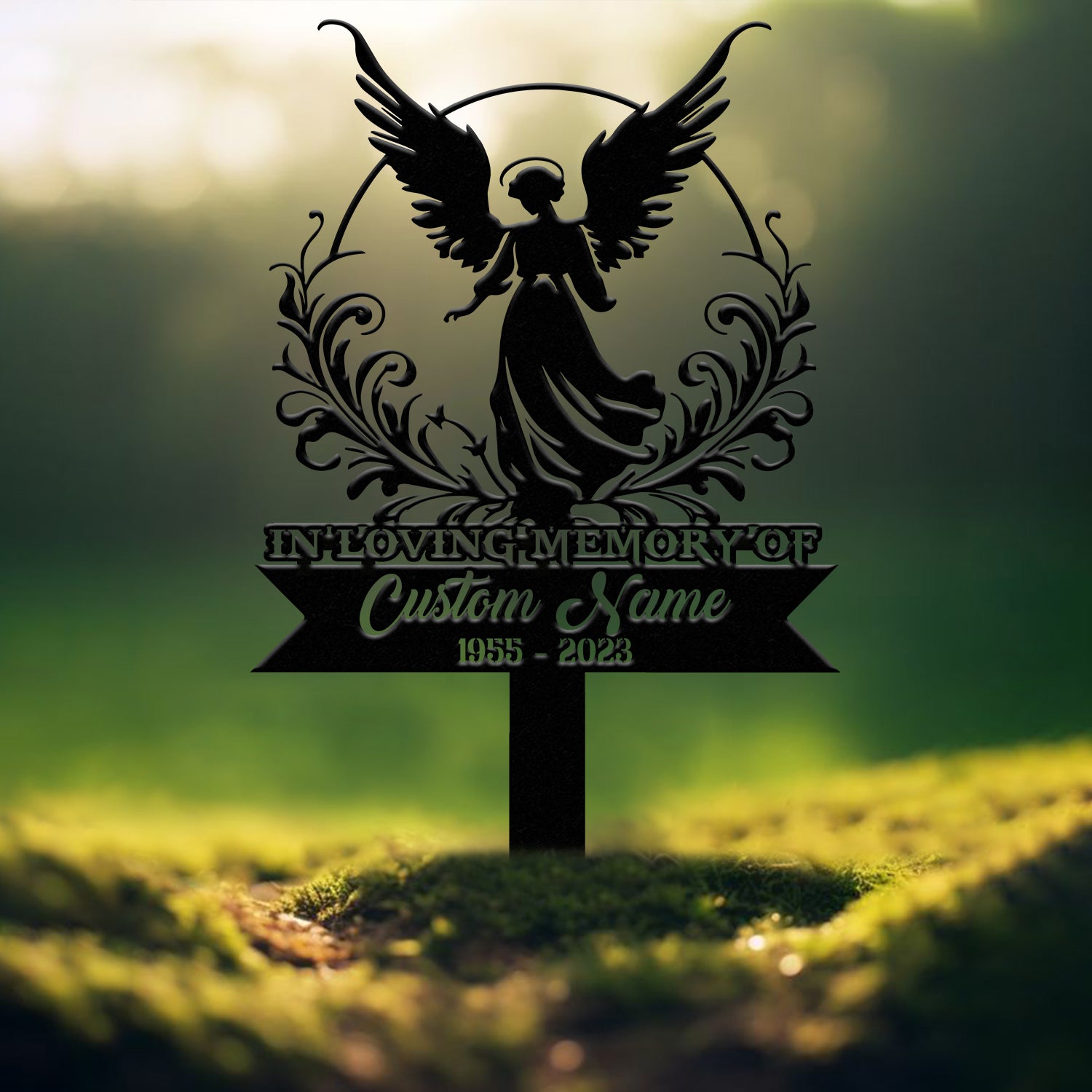 Angel Memorial Plaque with Stake, Custom Angel Memorial Stake, Angel Grave Marker, Angel Metal Grave Stake, In Loving Memory, Cemetery Stake