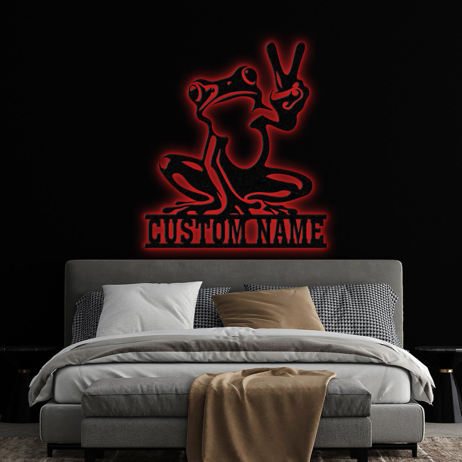 Custom Frog Peace Metal Sign with Led Lights, Frog Wall Art, Frog Decor, Lake House Sign, Personalized Frog Name Sign, Garden Decor