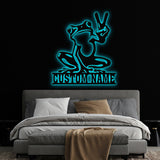 Custom Frog Peace Metal Sign with Led Lights, Frog Wall Art, Frog Decor, Lake House Sign, Personalized Frog Name Sign, Garden Decor