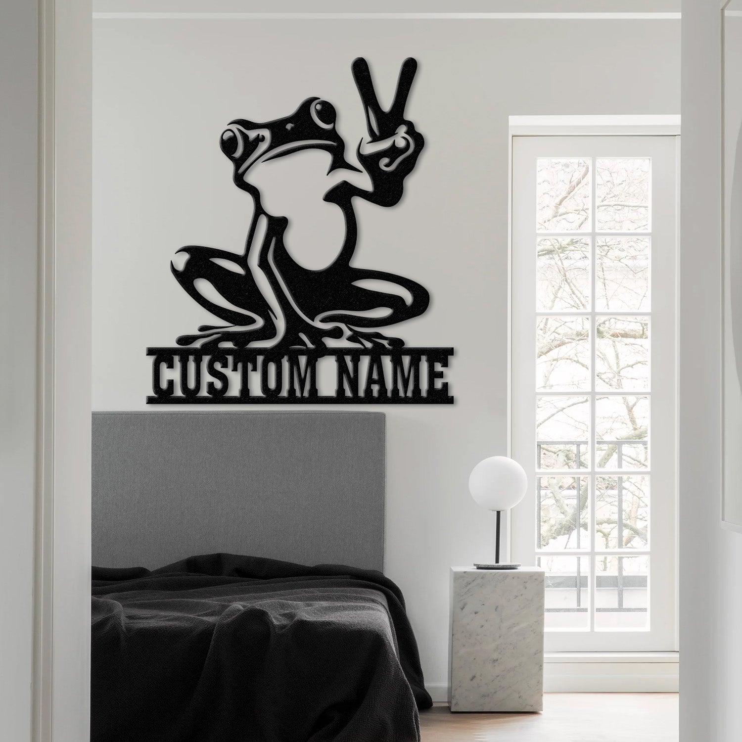 Custom Frog Peace Metal Sign with Led Lights, Frog Wall Art, Frog Decor, Lake House Sign, Personalized Frog Name Sign, Garden Decor