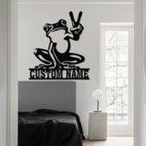 Custom Frog Peace Metal Sign with Led Lights, Frog Wall Art, Frog Decor, Lake House Sign, Personalized Frog Name Sign, Garden Decor