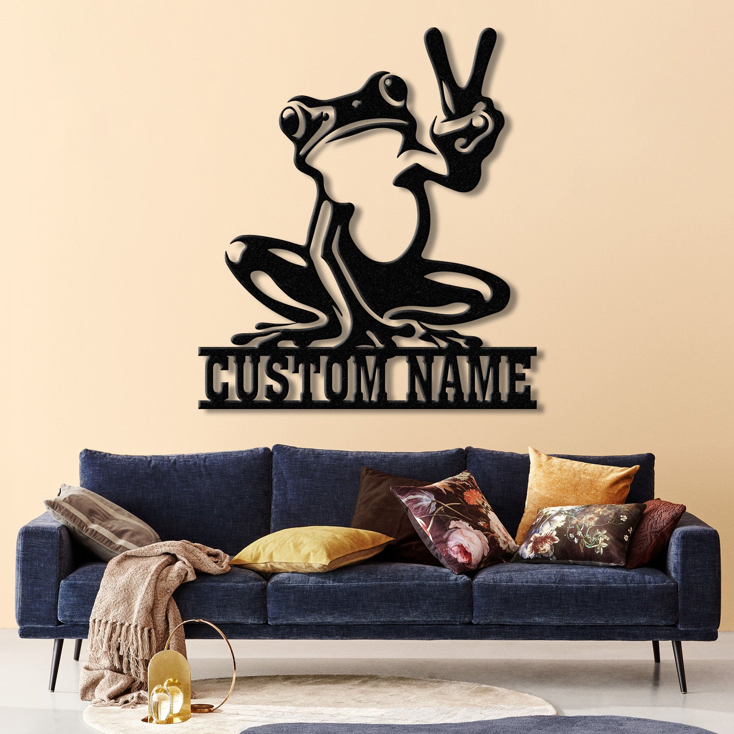 Custom Frog Peace Metal Sign with Led Lights, Frog Wall Art, Frog Decor, Lake House Sign, Personalized Frog Name Sign, Garden Decor