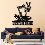 Custom Frog Peace Metal Sign with Led Lights, Frog Wall Art, Frog Decor, Lake House Sign, Personalized Frog Name Sign, Garden Decor