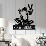 Custom Frog Peace Metal Sign with Led Lights, Frog Wall Art, Frog Decor, Lake House Sign, Personalized Frog Name Sign, Garden Decor