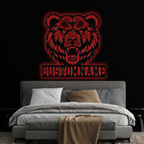 Custom Grizzly Bear Metal Sign with LED Light, Personalized Angry Bear Name Sign, Bear Roar Wild Animal, Bedroom Decoration, Christmas Gift