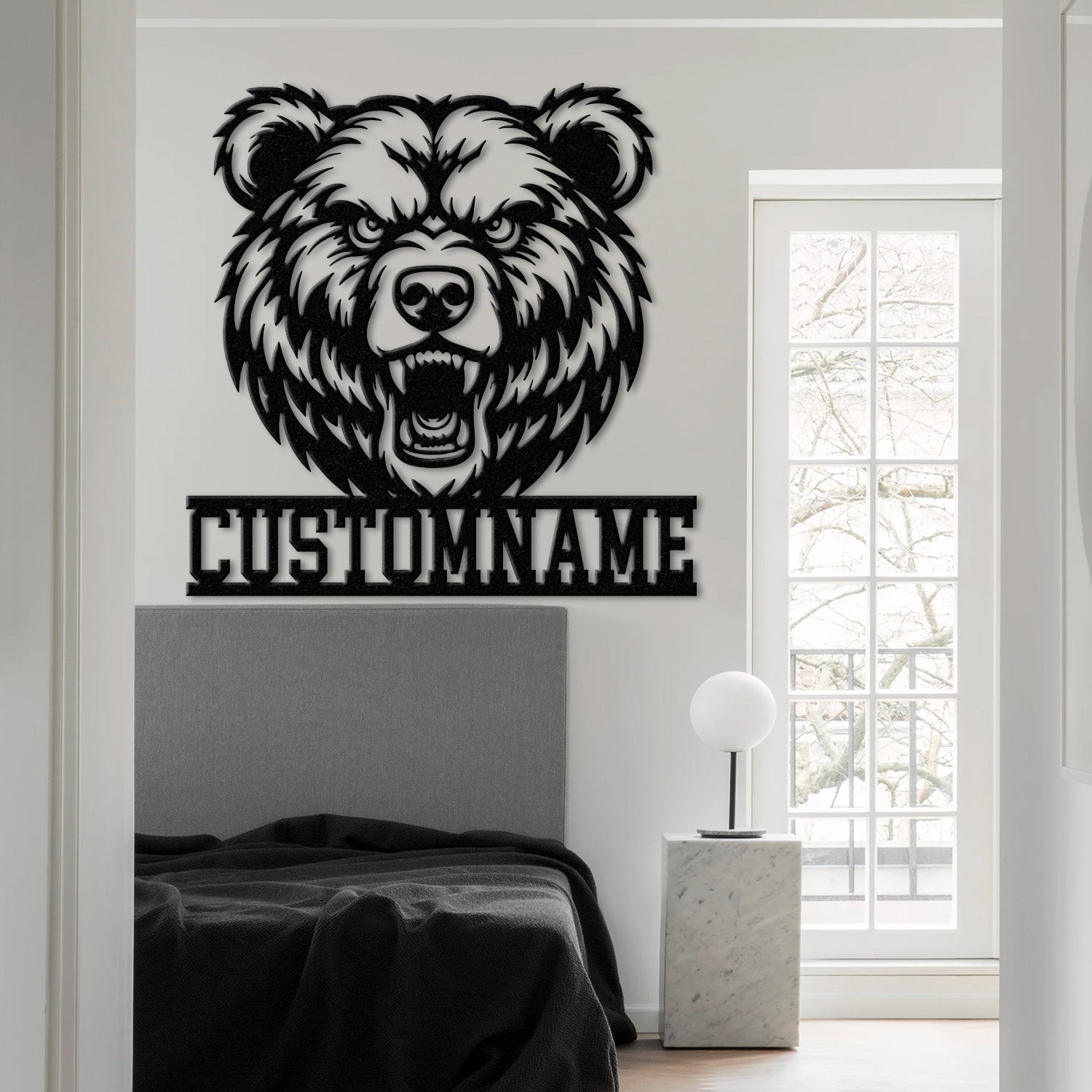 Custom Grizzly Bear Metal Sign with LED Light, Personalized Angry Bear Name Sign, Bear Roar Wild Animal, Bedroom Decoration, Christmas Gift