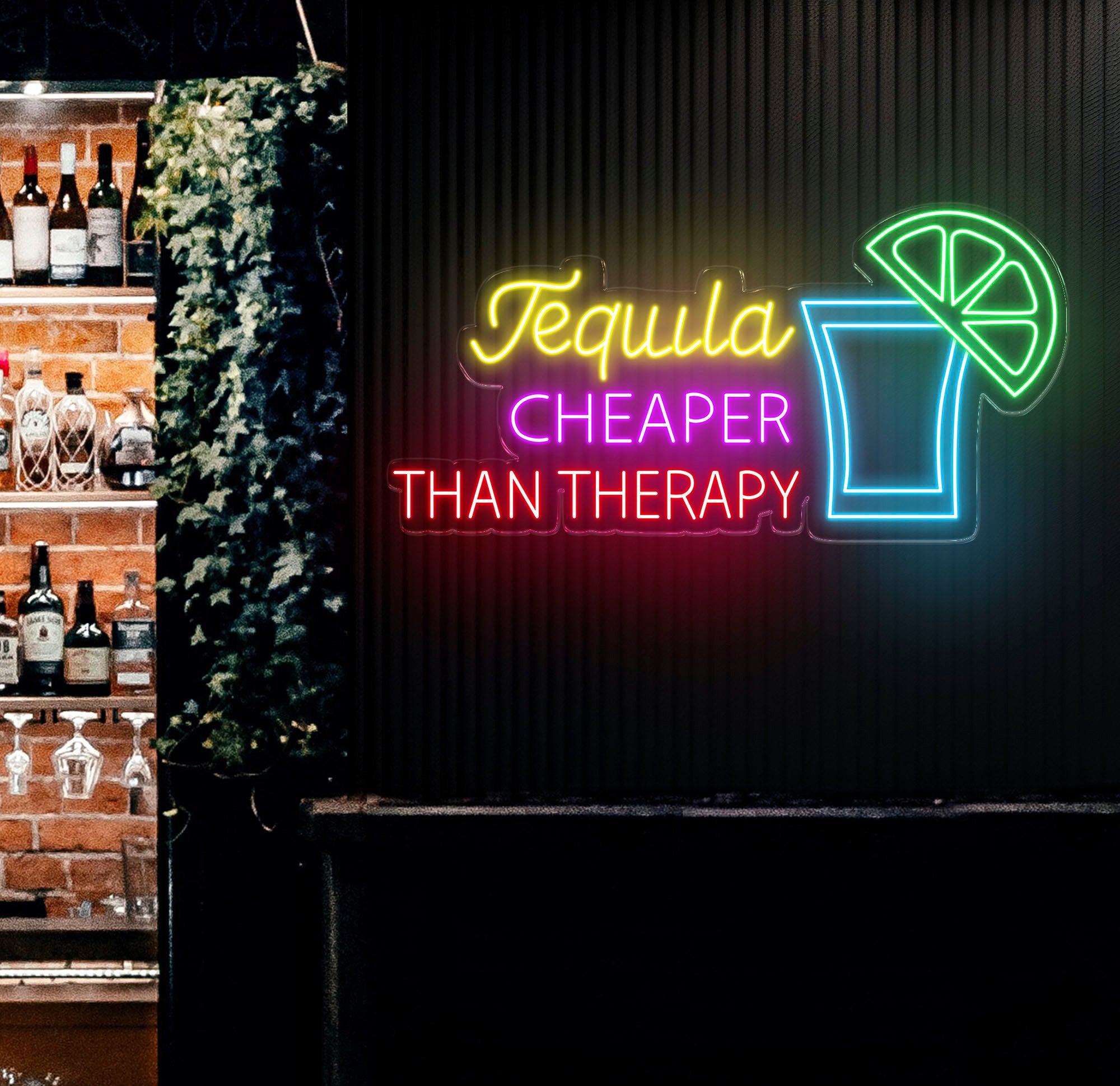Tequila Cheaper Than Therapy Neon Sign - Tequila LED Bar Light, Drink Wall Art, Open Sign Decor, Perfect for Room or Restaurant Decoration