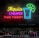Tequila Cheaper Than Therapy Neon Sign - Tequila LED Bar Light, Drink Wall Art, Open Sign Decor, Perfect for Room or Restaurant Decoration