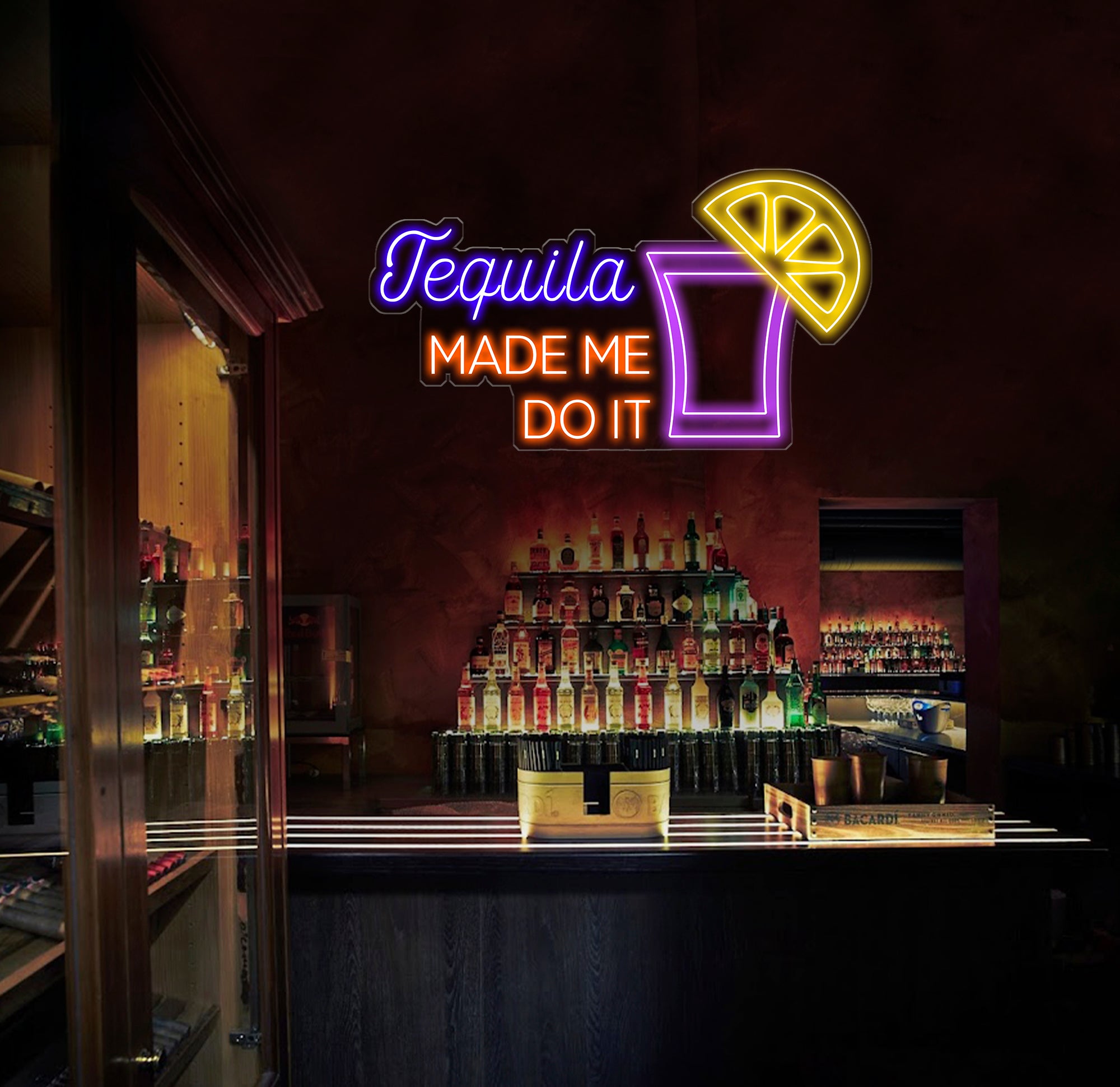 Tequila Made Me Do It Neon Sign - Tequila LED Bar Light, Drink Wall Art, Open Sign Decor, Perfect for Room or Restaurant Decoration