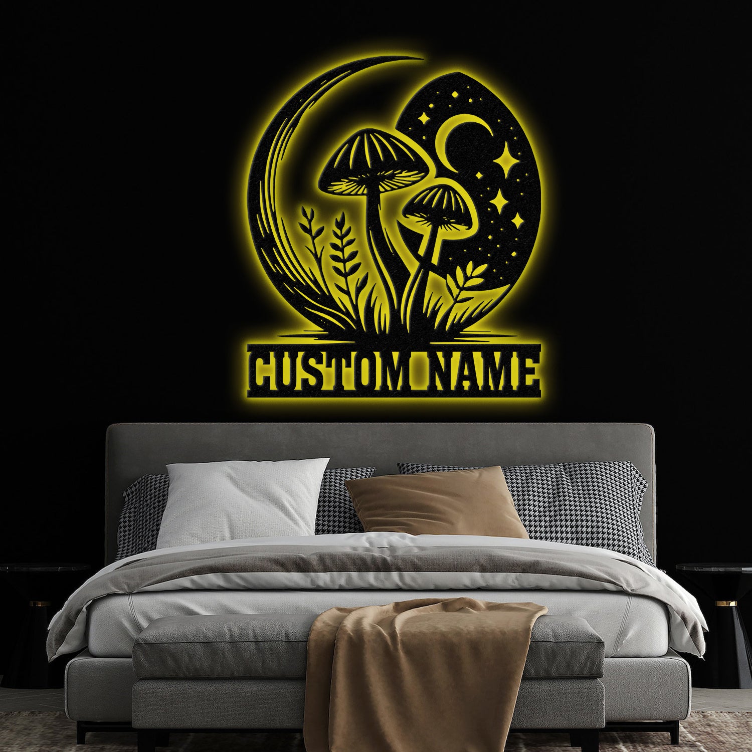 Custom Mushrooms Metal Sign with Led Lights, Personalized Mushrooms Sign, Mushrooms Metal Wall Art, Bedroom Kitchen Garden Decor