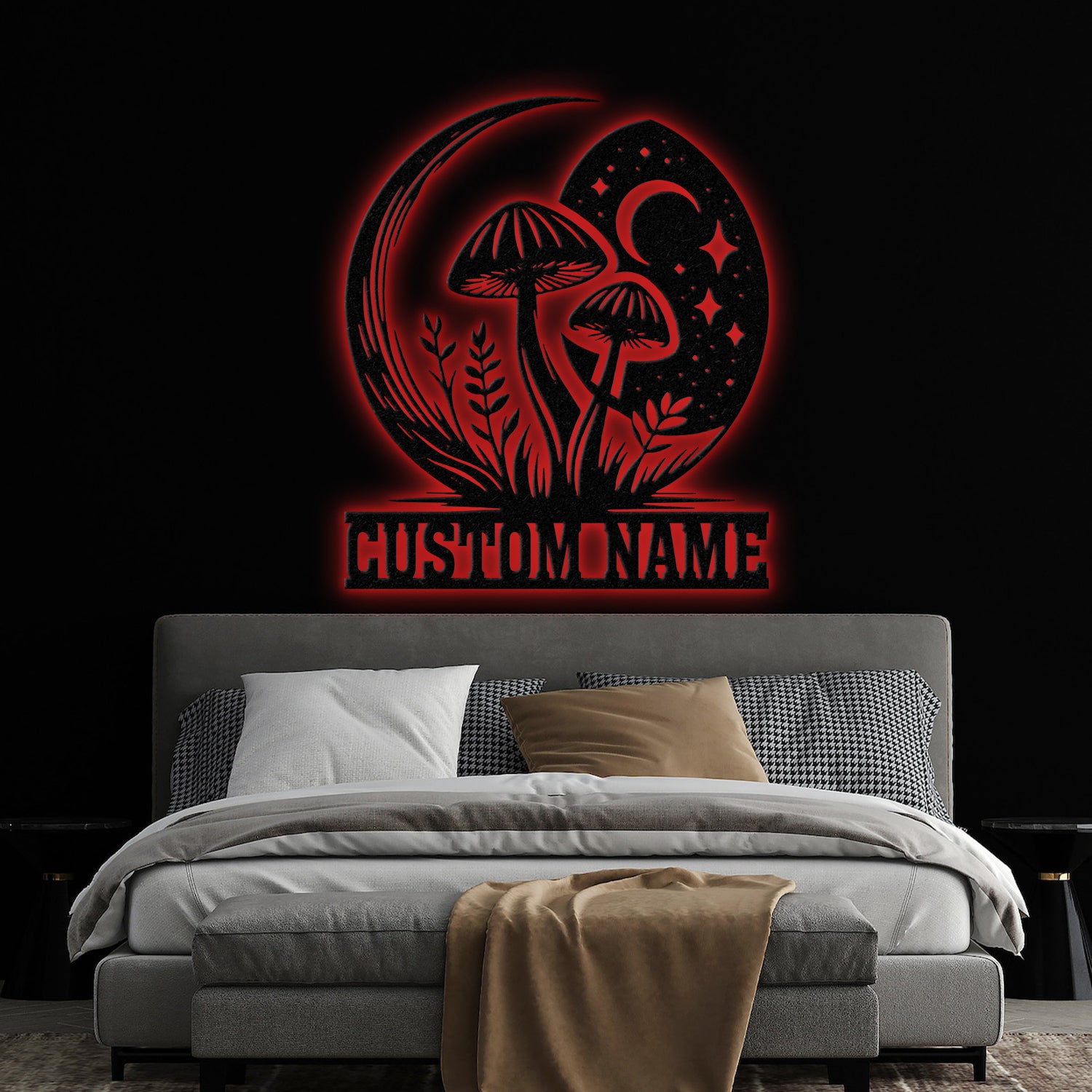 Custom Mushrooms Metal Sign with Led Lights, Personalized Mushrooms Sign, Mushrooms Metal Wall Art, Bedroom Kitchen Garden Decor