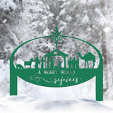 A Weary World Rejoices Sign, Outdoor Nativity Metal Yard Stake, Oval Manger Scene Sign, Holiday Decor, Merry Christmas Sign