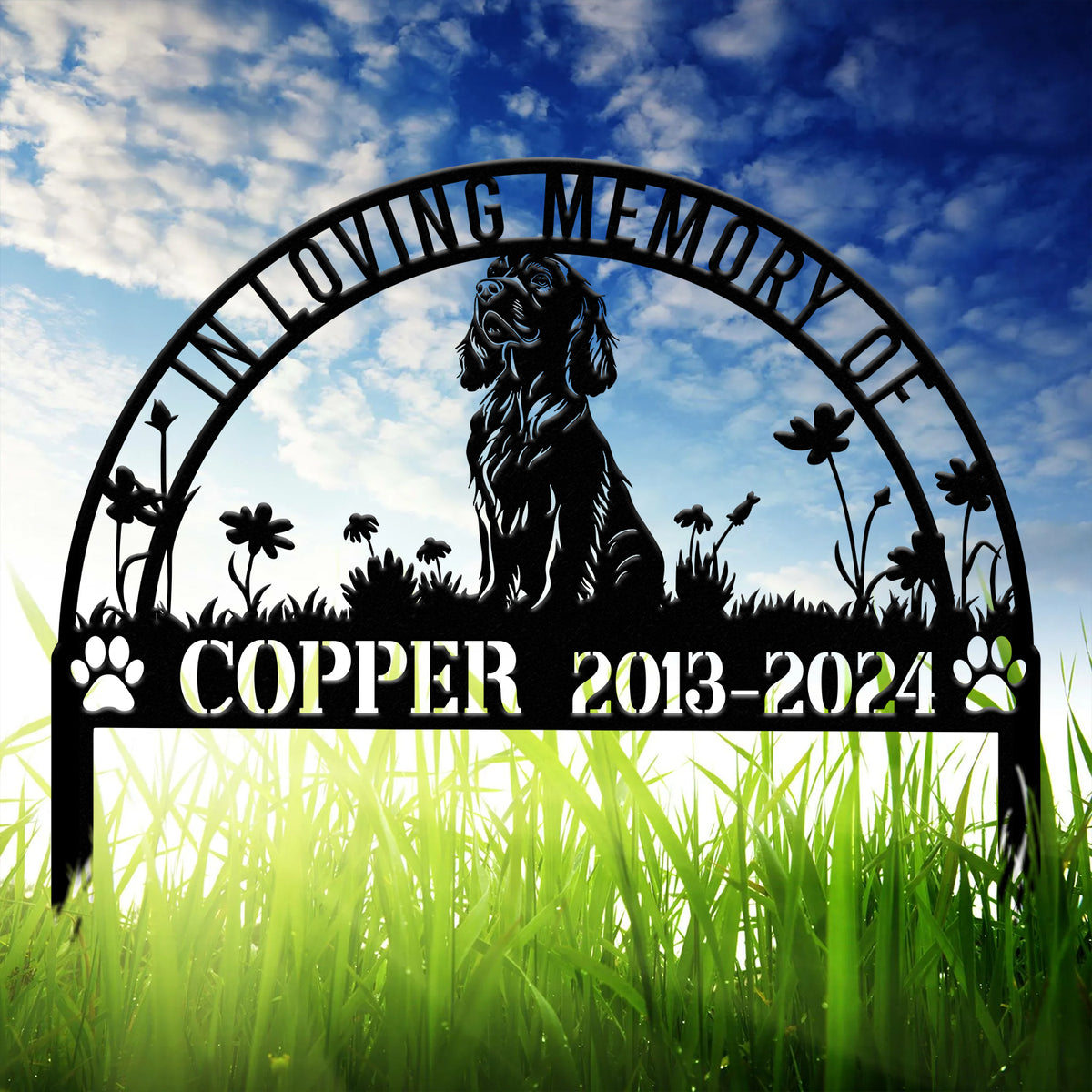 Personalized Cocker Spaniel Dog Memorial Stake - Metal Pet Grave Marker, Sympathy Sign, Remembrance Stake, Custom Pet Memorial Gift