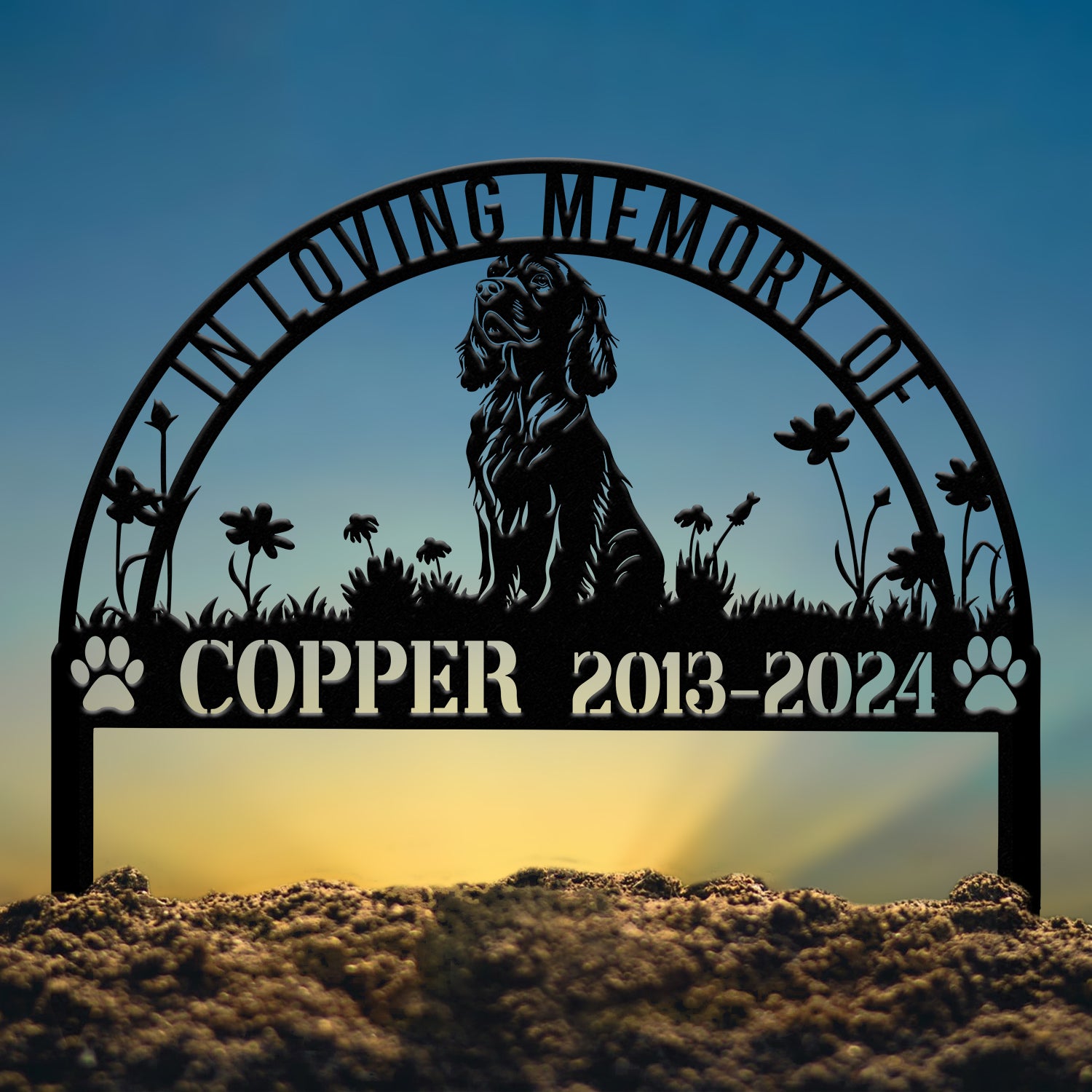 Personalized Cocker Spaniel Dog Memorial Stake - Metal Pet Grave Marker, Sympathy Sign, Remembrance Stake, Custom Pet Memorial Gift