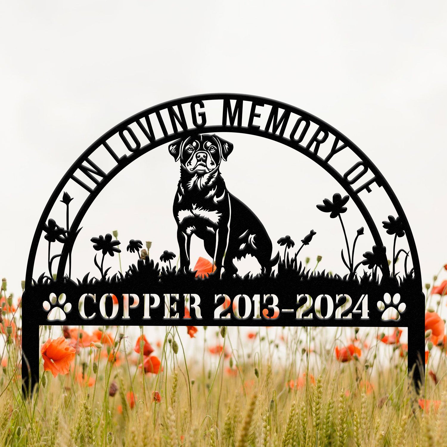 Custom Rottweiler Dog Name Sign - Memorial Garden Metal Stake, Outdoor Pet Cemetery Marker, Personalized Dog Gift for Loss