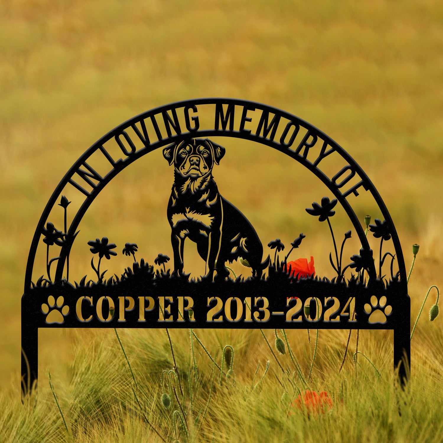 Custom Rottweiler Dog Name Sign - Memorial Garden Metal Stake, Outdoor Pet Cemetery Marker, Personalized Dog Gift for Loss