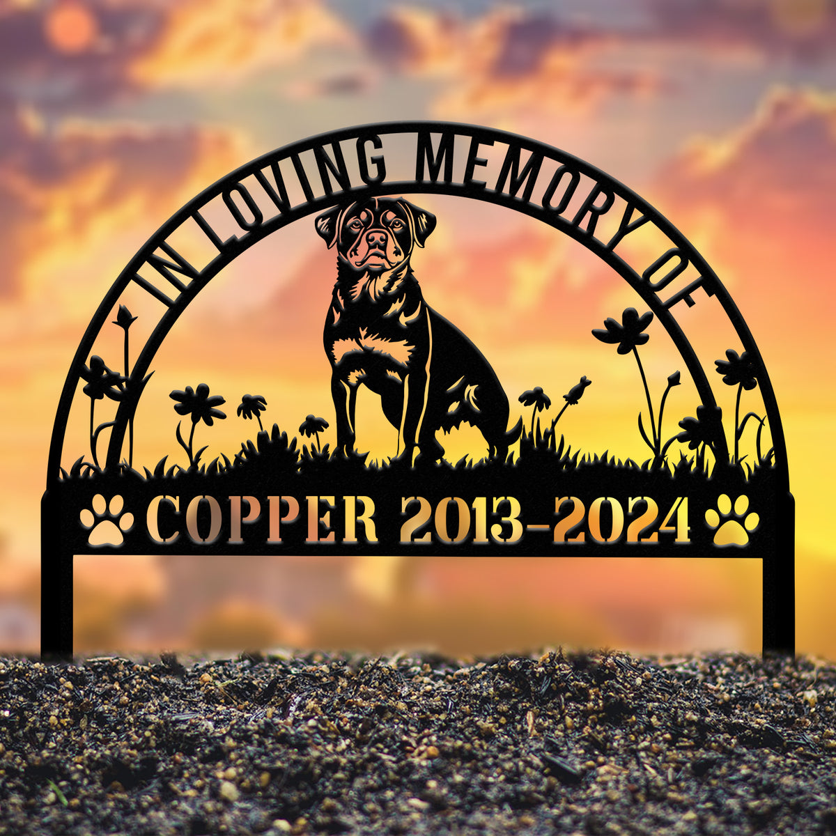 Custom Rottweiler Dog Name Sign - Memorial Garden Metal Stake, Outdoor Pet Cemetery Marker, Personalized Dog Gift for Loss