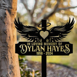 Custom Heart with Angels Wings Memorial Cross Stake, In Memory Cross, Grave Marker, Custom Cross Stake, Sympathy Gift, Remembrance Stake