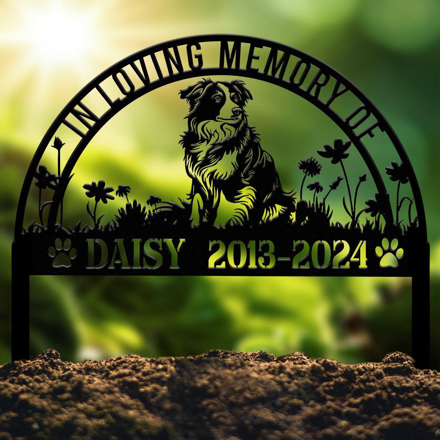 Personalized Australian Shepherd Memorial Stake, Dog Name Sign, Pet Grave Marker, Sympathy & Remembrance Stake, Dog Loss Outdoor Decor