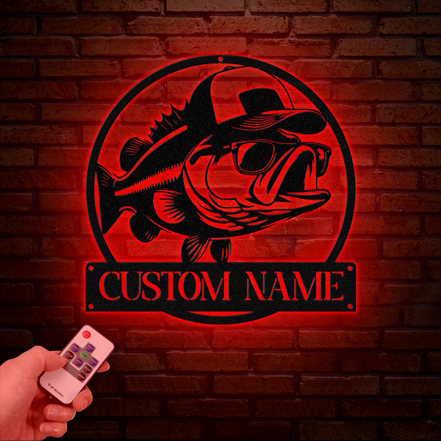 Custom Bass Fish with Trucker Hat Sign with Led Light, Custom Fisherman Gift Sign, Outdoor Fishing Decor, Bass Lover Man Cave Sign