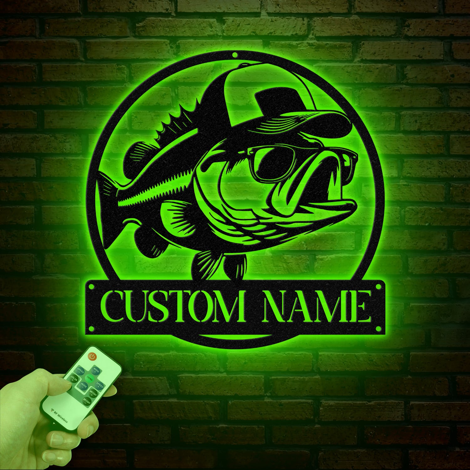 Custom Bass Fish with Trucker Hat Sign with Led Light, Custom Fisherman Gift Sign, Outdoor Fishing Decor, Bass Lover Man Cave Sign