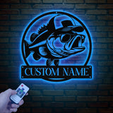Custom Bass Fish with Trucker Hat Sign with Led Light, Custom Fisherman Gift Sign, Outdoor Fishing Decor, Bass Lover Man Cave Sign