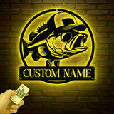 Custom Bass Fish with Trucker Hat Sign with Led Light, Custom Fisherman Gift Sign, Outdoor Fishing Decor, Bass Lover Man Cave Sign