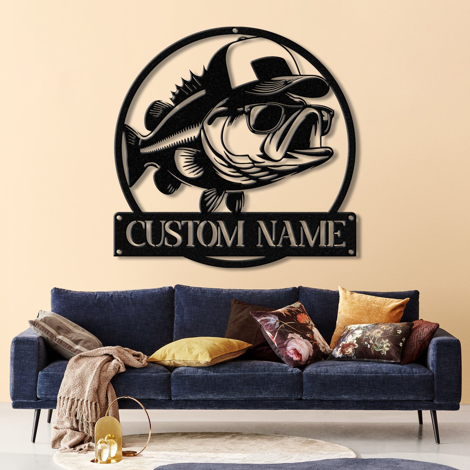 Custom Bass Fish with Trucker Hat Sign with Led Light, Custom Fisherman Gift Sign, Outdoor Fishing Decor, Bass Lover Man Cave Sign