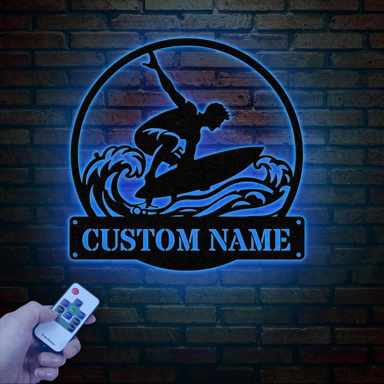 Personalized Wave Surfing Metal Sign with Led Light, Custom Surfer Name Sign, Water Sport Sign, Xmas Birthday Gift, Surf Shack Beach House