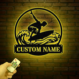 Personalized Wave Surfing Metal Sign with Led Light, Custom Surfer Name Sign, Water Sport Sign, Xmas Birthday Gift, Surf Shack Beach House