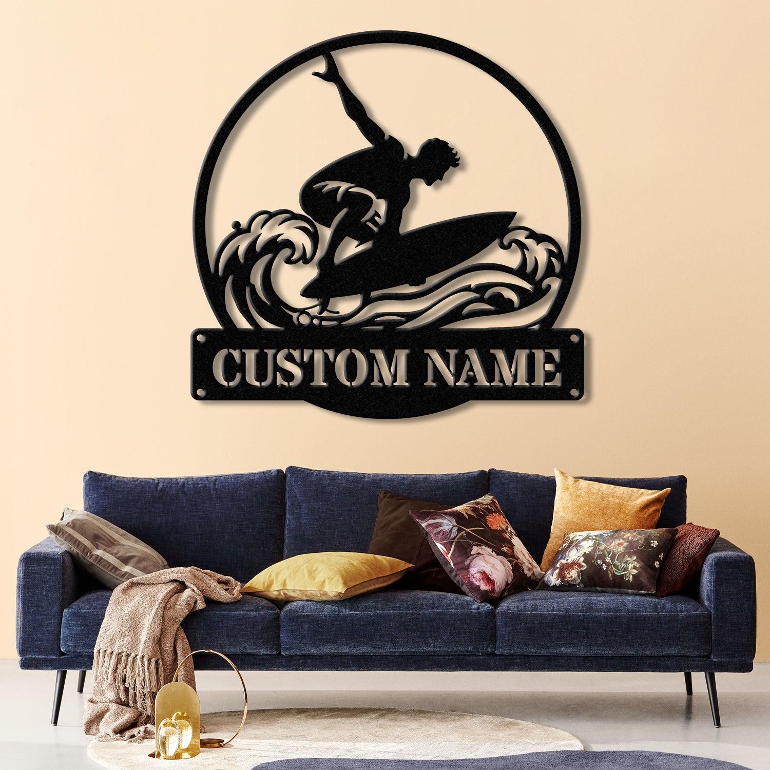 Personalized Wave Surfing Metal Sign with Led Light, Custom Surfer Name Sign, Water Sport Sign, Xmas Birthday Gift, Surf Shack Beach House