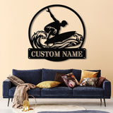Personalized Wave Surfing Metal Sign with Led Light, Custom Surfer Name Sign, Water Sport Sign, Xmas Birthday Gift, Surf Shack Beach House