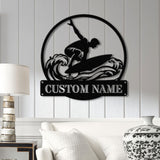 Personalized Wave Surfing Metal Sign with Led Light, Custom Surfer Name Sign, Water Sport Sign, Xmas Birthday Gift, Surf Shack Beach House