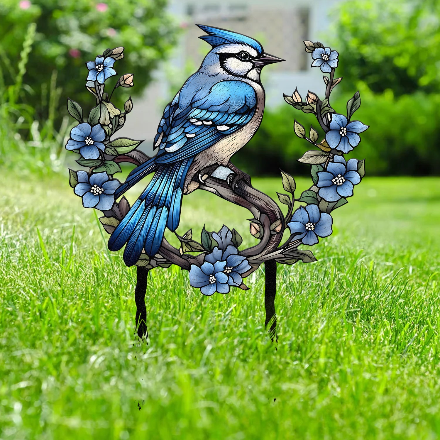 Custom Blue Jay Bird Garden Sign, Personalized Metal Garden Decor, Metal Bird Stake, Blue Jay Bird Stake, Gift For Gardener, Outdoor Decor