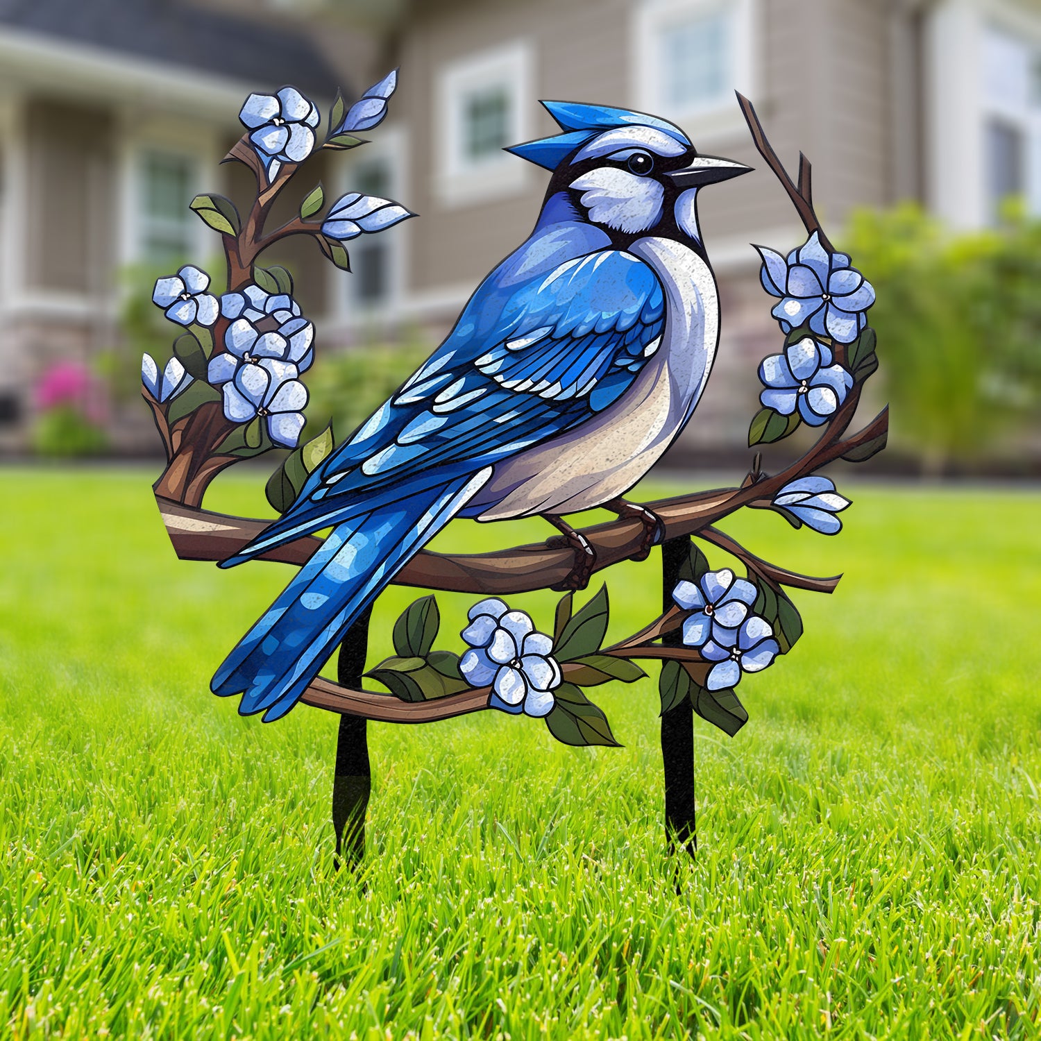 Custom Blue Jay Bird Garden Sign, Personalized Metal Garden Decor, Metal Bird Stake, Blue Jay Bird Stake, Gift For Gardener, Outdoor Decor