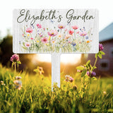 Custom Name Metal Garden Sign, Flower Garden Sign, Fairy Garden Stake, Outdoor Garden Yard Decor, Metal Fairy Garden Art, Gardener Gift