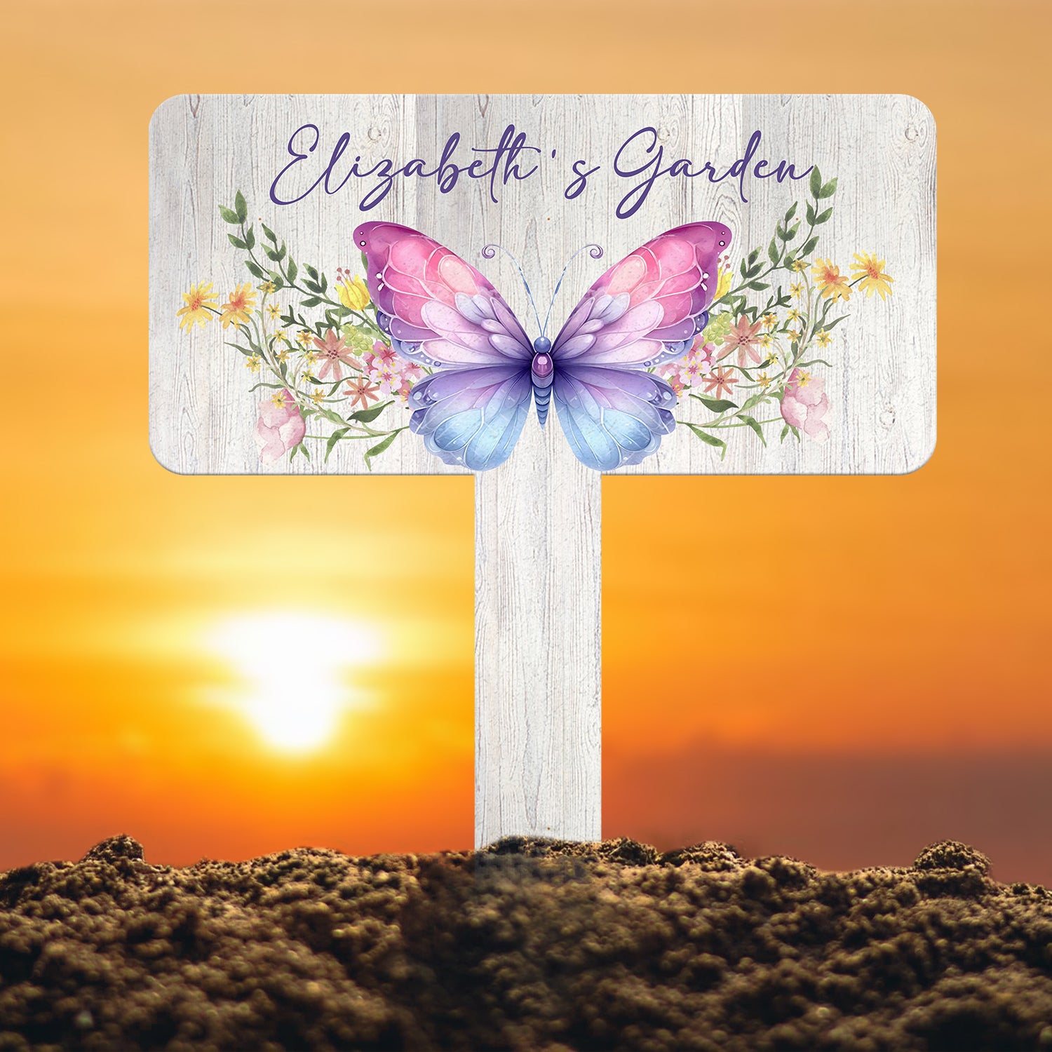 Custom Floral Butterfly Garden Sign, Personalized Name Garden Stake, Metal Garden Sign, Gardener Name Sign, Gardener Gift, Yard Decor