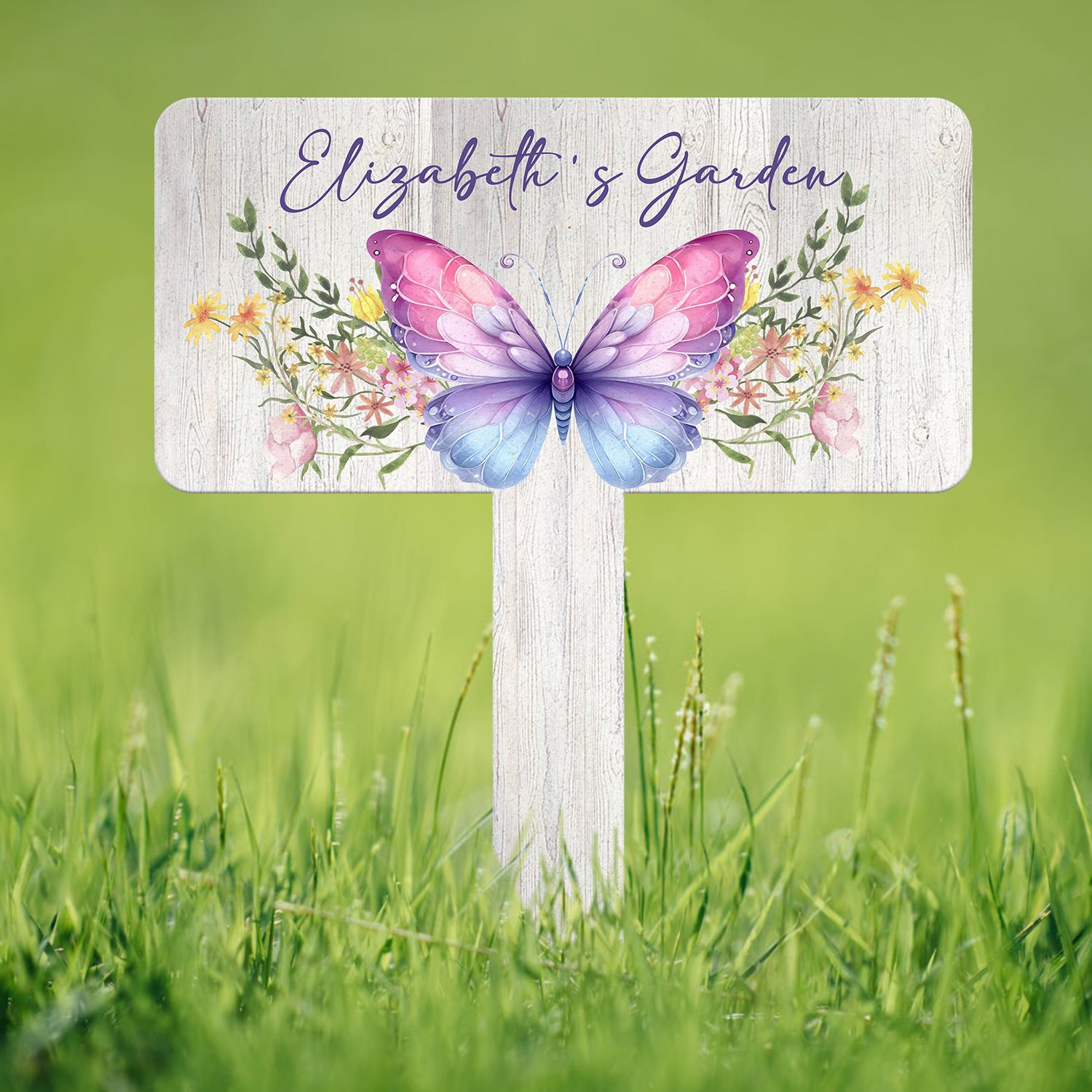 Custom Floral Butterfly Garden Sign, Personalized Name Garden Stake, Metal Garden Sign, Gardener Name Sign, Gardener Gift, Yard Decor