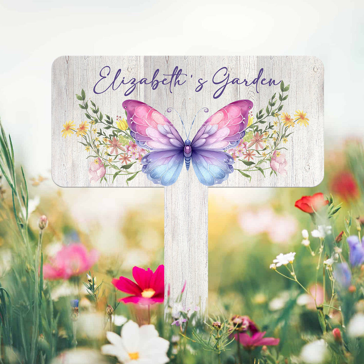 Custom Floral Butterfly Garden Sign, Personalized Name Garden Stake, Metal Garden Sign, Gardener Name Sign, Gardener Gift, Yard Decor