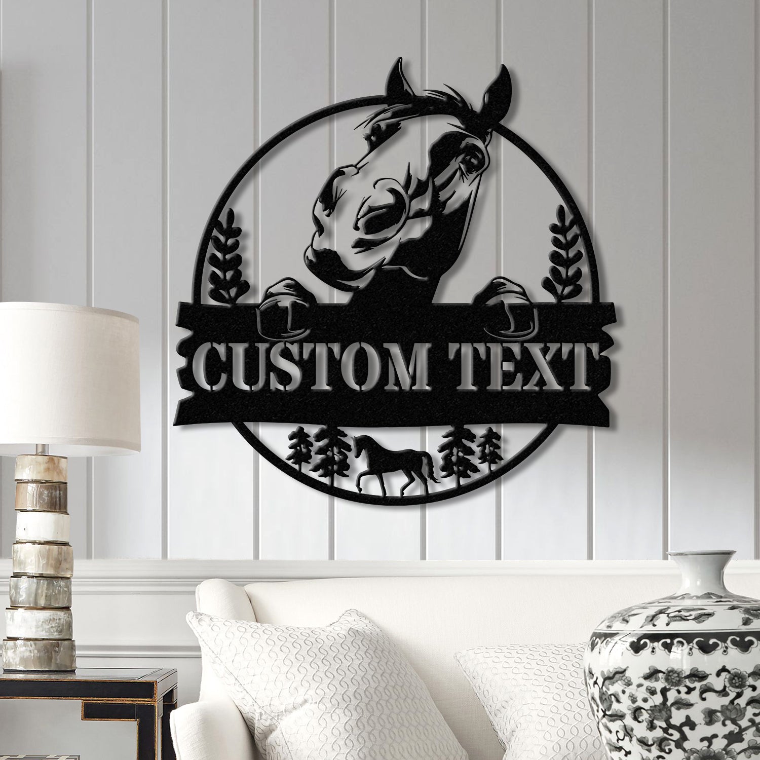 Custom Horse Farm Metal Sign with LED Lights - Personalized Horse Name Wall Art - Rustic Tree Decor for Ranch, Stable, or Outdoor Farmhouse