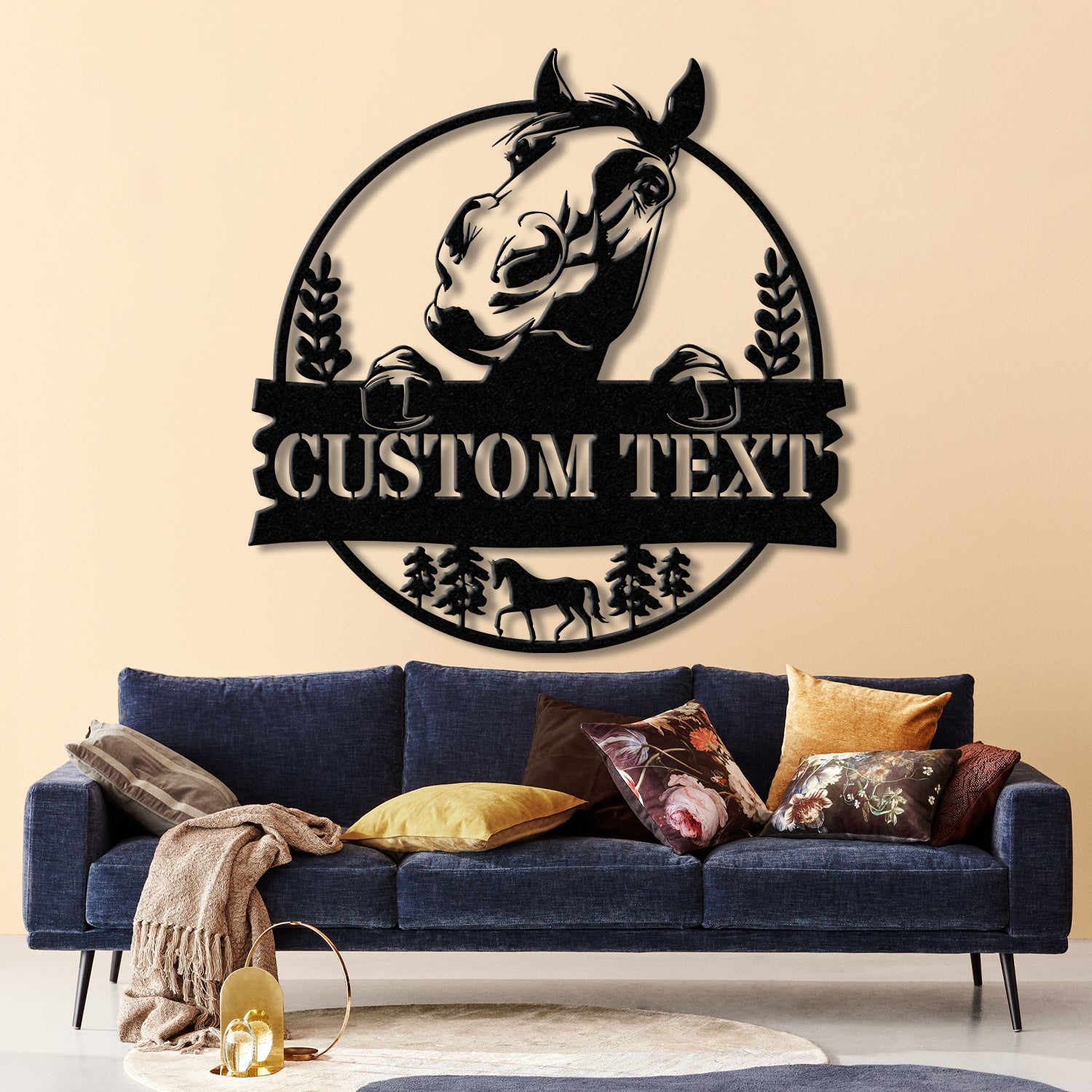 Custom Horse Farm Metal Sign with LED Lights - Personalized Horse Name Wall Art - Rustic Tree Decor for Ranch, Stable, or Outdoor Farmhouse