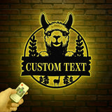 Custom Llama Metal Sign with Led Light, Alpaca Metal Wall Art, Personalized Llama Farm Name Sign, Llama Animal Lover Sign, Farmhouse Decor