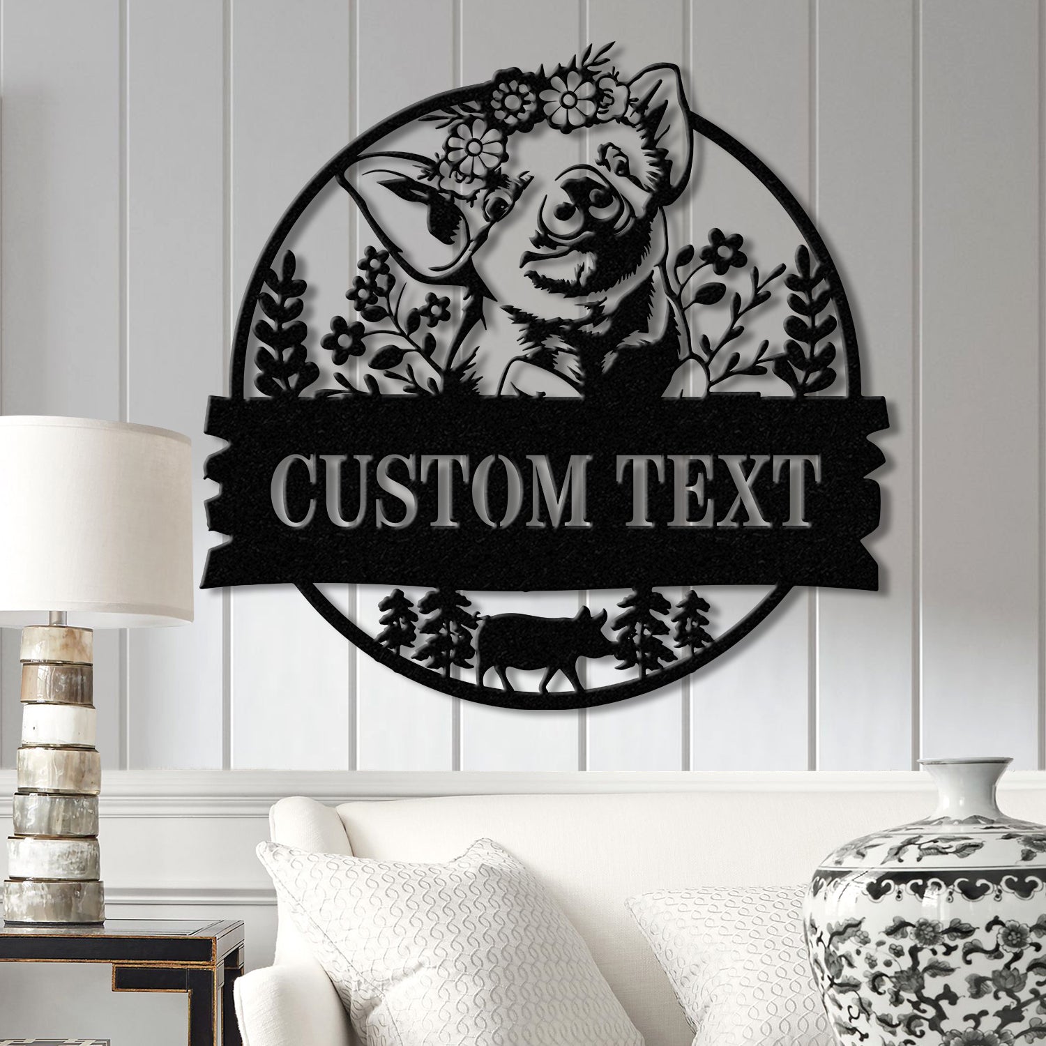 Personalized Pig Barn Metal Sign with Led Lights, Pig Ranch Wall Art, Pig Farm Sign, Pig Wall Decor, Farmer Name Sign, Farmer Gift