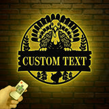 Custom Wild Turkey Farmhouse Metal Wall Art LED Light, Personalized Turkey Farm Sign Decor, Family Farm Name Sign, Christmas Gifts