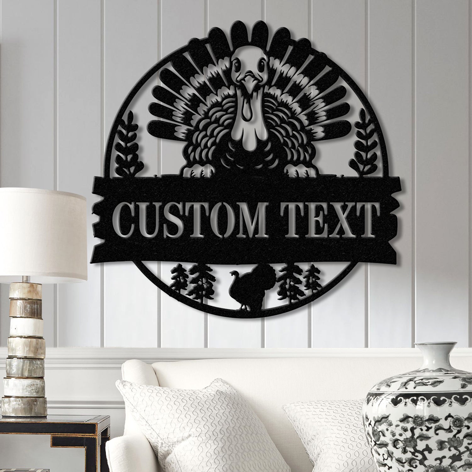 Custom Wild Turkey Farmhouse Metal Wall Art LED Light, Personalized Turkey Farm Sign Decor, Family Farm Name Sign, Christmas Gifts