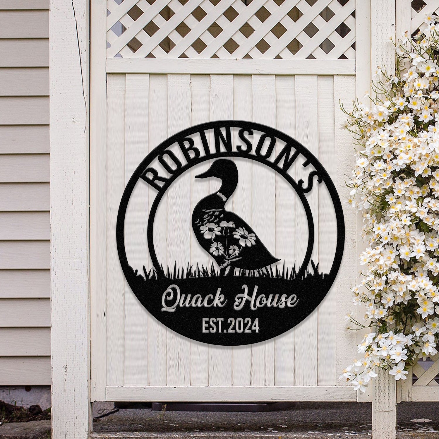Custom Quack House Sign, Personalized Floral Duck Metal Sign, Farmhouse Decor, Duck Hutch Coop Sign,Quack Shack Cabin Decor, Farmer Gift