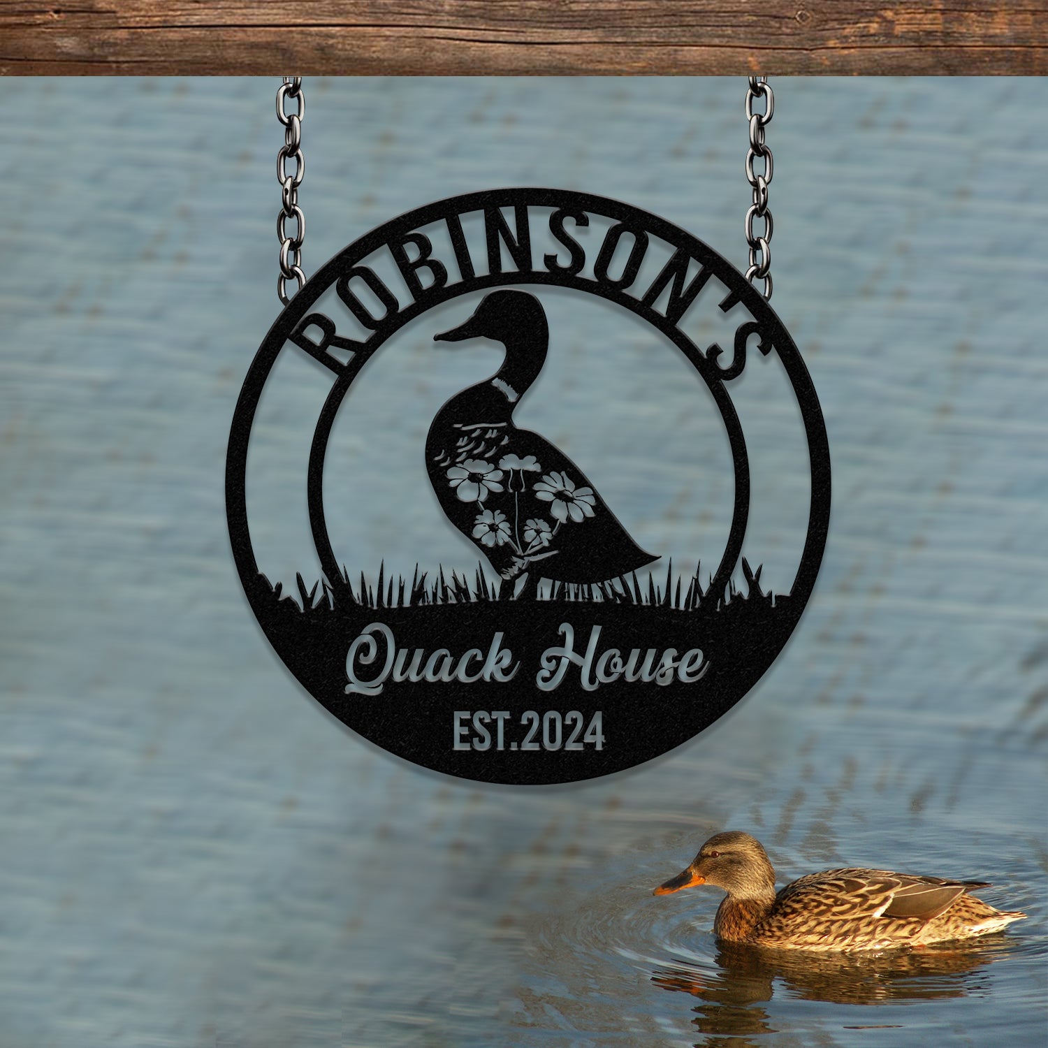 Custom Quack House Sign, Personalized Floral Duck Metal Sign, Farmhouse Decor, Duck Hutch Coop Sign,Quack Shack Cabin Decor, Farmer Gift