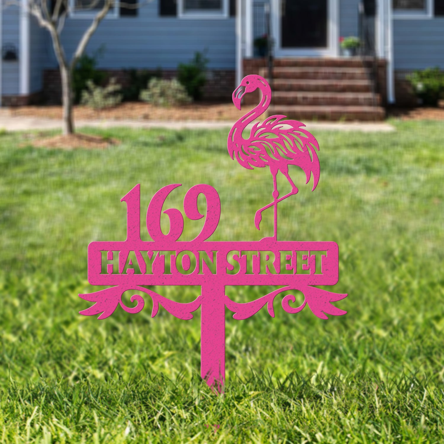 Custom Flamingo Address Sign, Flamingo Stake, Flamingo House Number Sign, Beach Flamingo Metal Sign, Tropical Metal Sign, Address Plaque