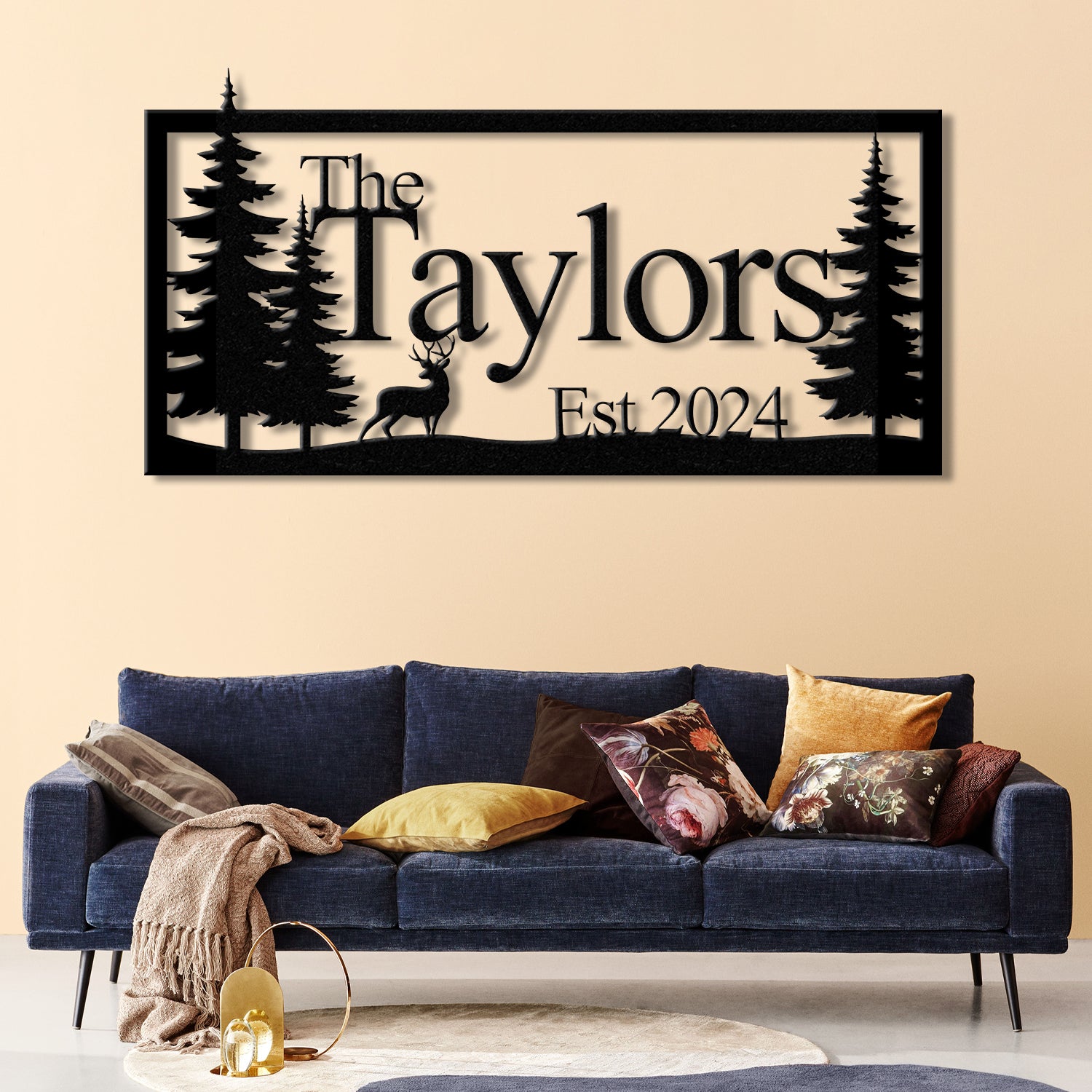 Custom Deer Metal Cabin Sign, Personalized Family Name Sign, Lake Home Decor, Cabin Decor, Metal Wall Art, Outdoor Sign, Deer Hunter Gift